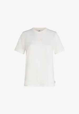 Camiseta de algodón blanca de manga corta, con un sutil logo bordado en el pecho, cuello redondo y un corte relajado.