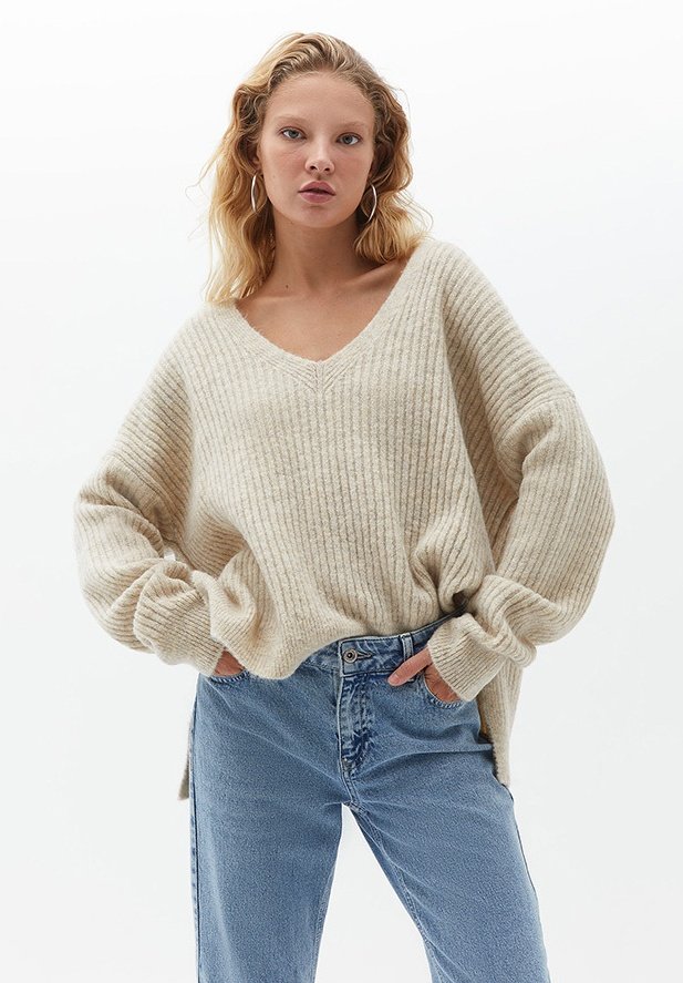 OXXO V-NECK - Jumper - oatmeal/beige 