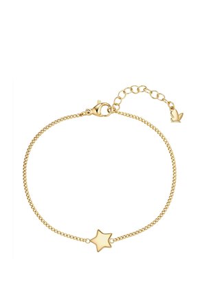 Delicada pulsera de cadena de oro con un charm central de estrella lisa y cierre ajustable con un pequeño elemento decorativo.