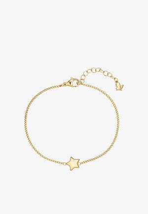 Delicada pulsera de cadena de oro con un charm central de estrella lisa y cierre ajustable con un pequeño elemento decorativo.