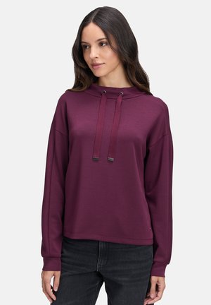 Bordeaux sweatshirt met een hoge hals, trekkoorden en lange mouwen; gemaakt van zachte stof met een smooth textuur; heeft een relaxte pasvorm.