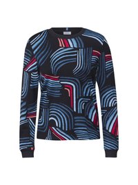 Felpa a maniche lunghe con base nera, caratterizzata da strisce curve astratte blu e rosse. Realizzata in un morbido tessuto con scollatura rotonda.