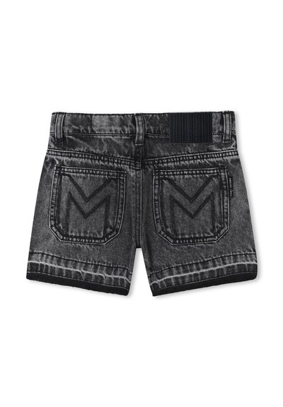 Shorts in denim nero con un design classico, texture sbiadita, due tasche posteriori con motivo a zigzag e un dettaglio in vita.
