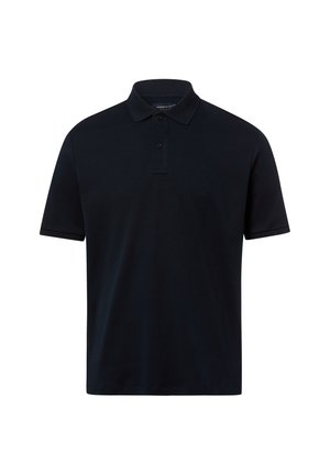 Polo noir à manches courtes avec col et patte à deux boutons, présenté sur un fond blanc uni.