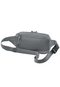 Grau Bauchtasche aus glattem, strapazierfähigem Material und mit einem Netzpanel. Sie verfügt über ein Reißverschluss-Hauptfach und einen verstellbaren Gurt für zusätzlichen Komfort.