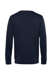 Felpa blu navy con maniche lunghe, scollo rotondo, polsini e fondo a coste. Tessuto morbido, design semplice senza fantasie.