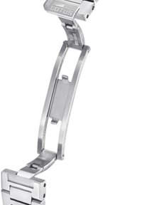 Náramok z nehrdzavejúcej ocele s lešteným povrchom. Má elegantný, zakrivený dizajn a logo umiestnené blízko spony.