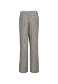 Gestreifte Hosen in Schwarz und Weiß, aus einem weichen Stoff gefertigt, mit einem elastischen Bund und weitem Bein-Design.