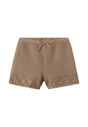 Shorts marron en maille avec une taille à cordon et un ourlet festonné comportant un motif style dentelle.