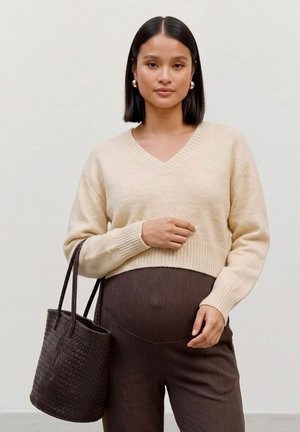 MAMALICIOUS, KNITTED TOP CROPPED FIT V-NECK RIBBED CUFFS DROPPED SHOULDERS KNIT TOP - Pullover - birch