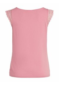 Rosa ärmlös topp med scallop-lace detaljer vid axelsömmarna. Mjuk tyg och enkel design med rak passform och rundad halsringning.