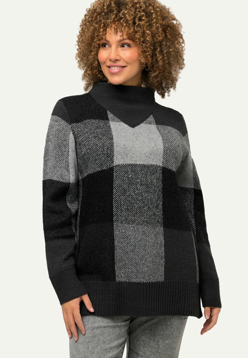 Ulla Popken RUITENDESSIN OPSTAANDE KRAAG - Strickpullover - anthrazit melange