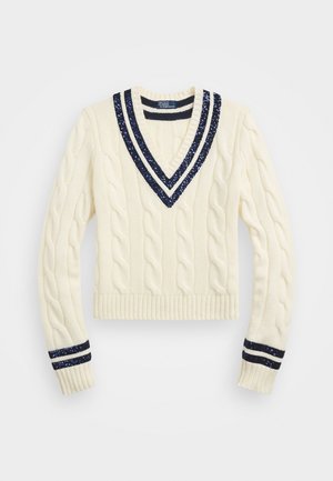 Polo Ralph Lauren CABLE WOOL-CASHMERE CRICKET SWEATER - Strickpullover - warm cream/hunter navy