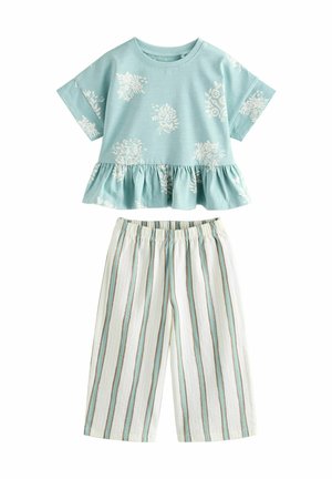 SET - Tygbyxor - blue stripe flower