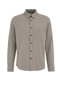 Overhemd met lange mouwen in lichtgrijs, gemaakt van gestructureerde stof. Voorzien van een klassieke kraag en een borstzak. Zwarte knopen.