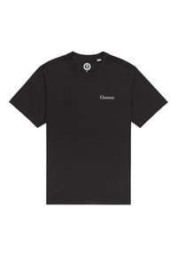 Black cotton t-shirt with short sleeves, round neck, and a small white "Element" logo on the chest. Soft texture, standard fit.