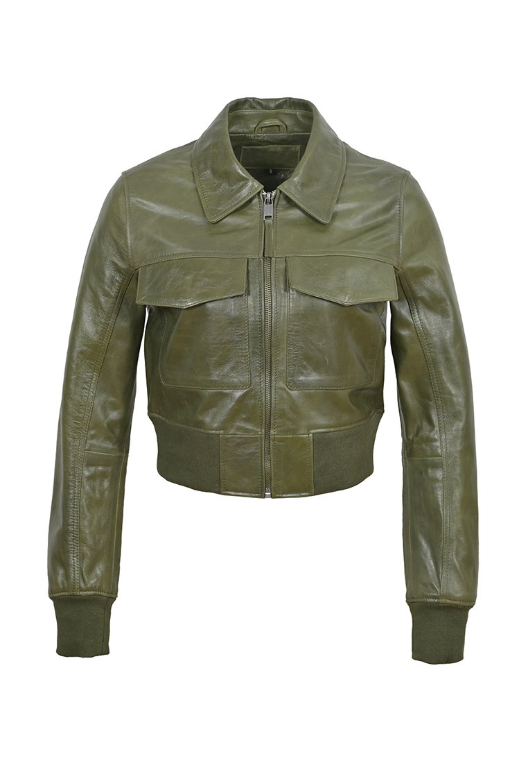 Le Temps Des Cerises Leren jas olijfgroen Le Temps Des Cerises Leren jas olijfgroen