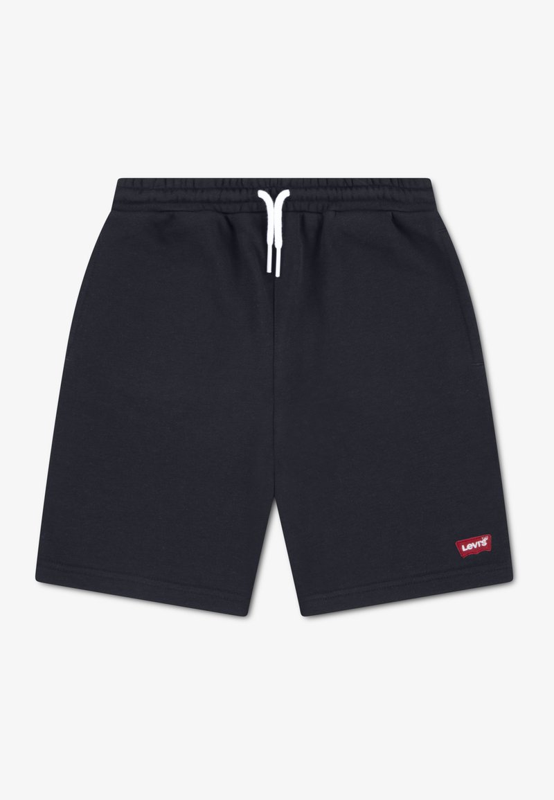 Shorts en coton bleu marine avec taille élastique et cordon blanc. Présentent un petit logo rouge Levi's sur le bas côté gauche.