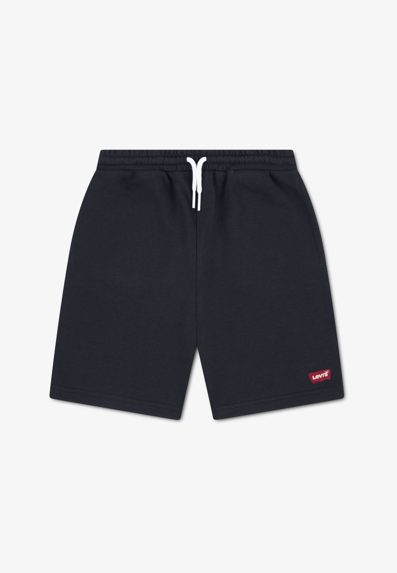 Shorts en coton bleu marine avec taille élastique et cordon blanc. Présentent un petit logo rouge Levi's sur le bas côté gauche.