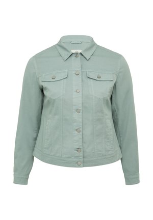 Mintgrüne Denimjacke mit strukturiertem Kragen, Knopfleiste, zwei Brusttaschen und subtilen Nähdetails.