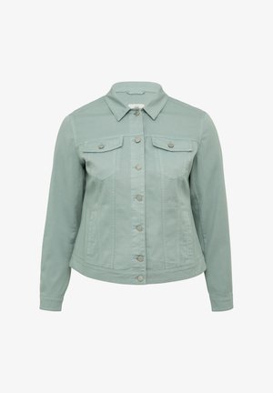 Mintgrüne Denimjacke mit strukturiertem Kragen, Knopfleiste, zwei Brusttaschen und subtilen Nähdetails.