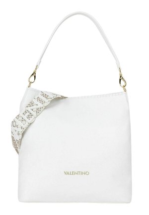 Borsa Valentino bianca con tracolla decorativa intrecciata e manico singolo a spalla, con dettagli in metallo color oro.