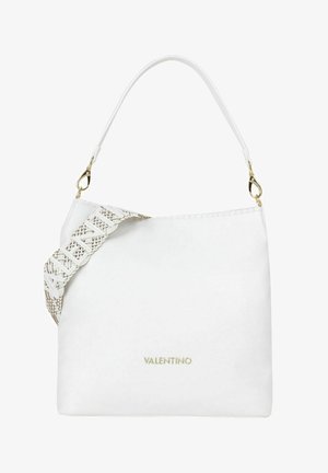 Borsa Valentino bianca con tracolla decorativa intrecciata e manico singolo a spalla, con dettagli in metallo color oro.