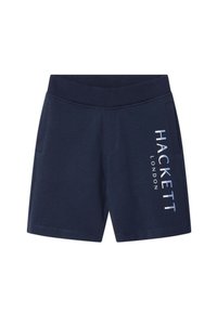 Marineblauwe shorts van zachte katoenmix, met een elastische tailleband, twee zijzakken en een witte bedrukte logo op het linkerbeen.
