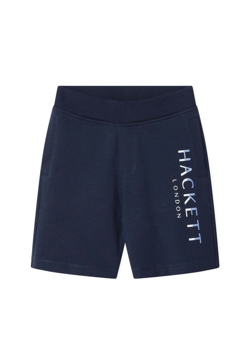 Marineblauwe shorts van zachte katoenmix, met een elastische tailleband, twee zijzakken en een witte bedrukte logo op het linkerbeen.