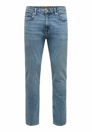 Lyseblå straight-leg denim jeans med frontknap og lynlåslukning, bæltestropper og design med fem lommer.