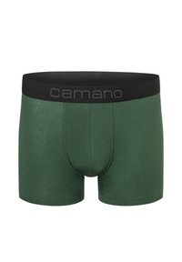 Groene boxershorts van zachte stof met een zwarte tailleband met het "Camano" logo. Soepele textuur, aansluitende pasvorm en geen zichtbare patronen.