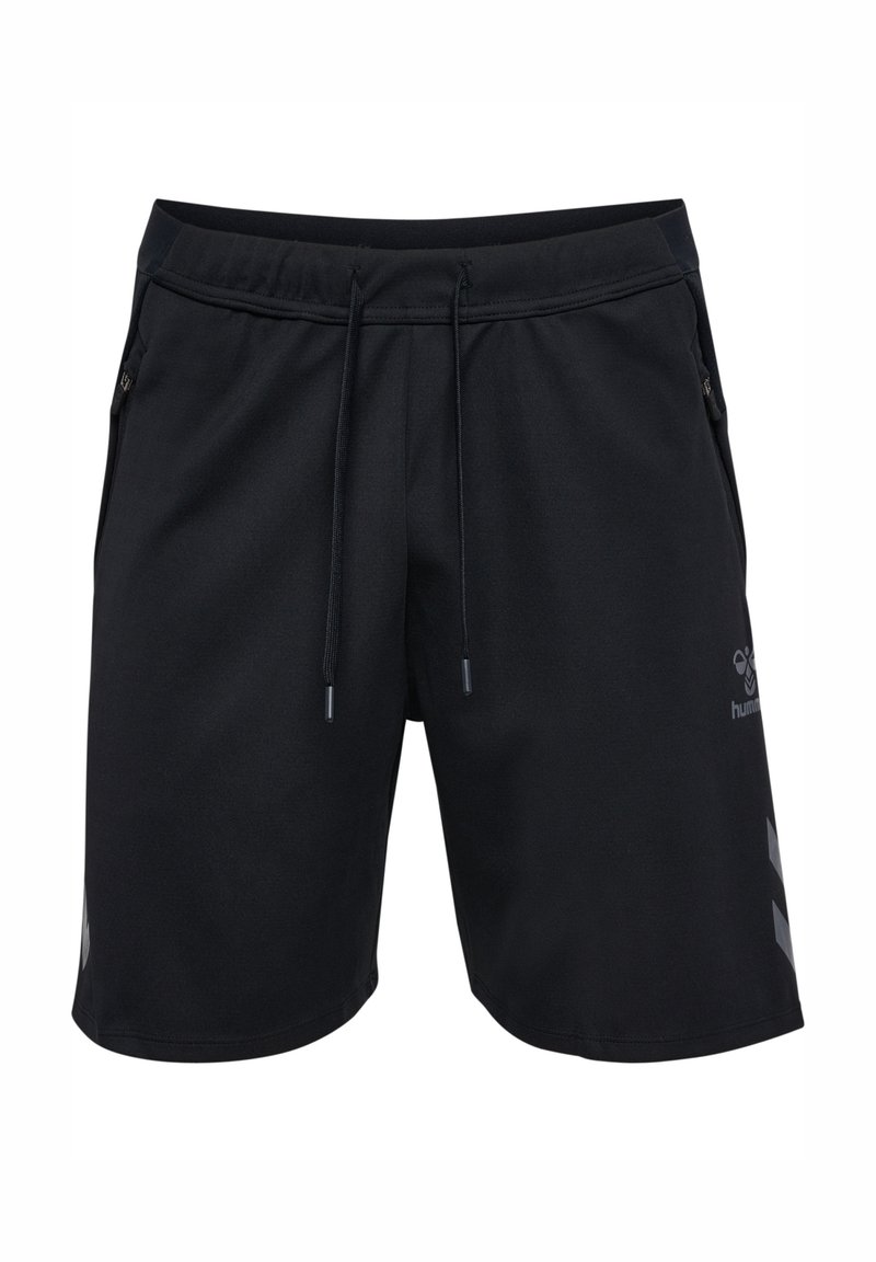 Svarta träningsshorts i lättviktigt material, med resårmidja och dragsko, sidofickor och reflexdetaljer.