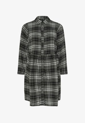 Robe à boutons sur le plastron en motif tartan gris et noir, dotée d'un col, de manches longues et d'une taille élastique pour un ajustement décontracté.