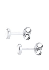 Pendientes de plata con detalle circular y plano y un acabado suave. Presentan un cierre de mariposa decorativo con soporte.