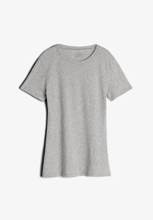 Szara bawełniana koszulka z krótkim rękawem, okrągłym dekoltem i miękką teksturą. Posiada prosty design bez wzorów czy akcentów.