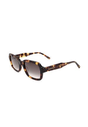 Occhiali da sole quadrati tartarugati con lenti scure sfumate e aste con logo "Scotch & Soda", esposti su sfondo bianco.
