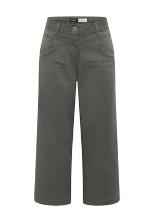 Ciemnozielone spodnie o szerokich nogawkach z przednimi kieszeniami, szlufkami na pasek i zapięciem na guzik, z metką "Cecil Pants" wewnątrz pasa.