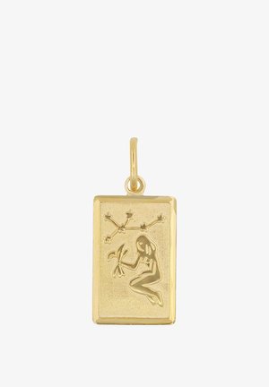 Pendentif rectangulaire en or gravé du signe du zodiaque Vierge représentant une femme tenant une branche avec la constellation de la Vierge au-dessus.