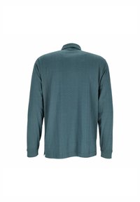 Langärmliges, türkisfarbenes Hemd mit strukturiertem Muster, Kragen und geradem Saum. Hergestellt aus weichem Stoff, ideal für die Freizeit.