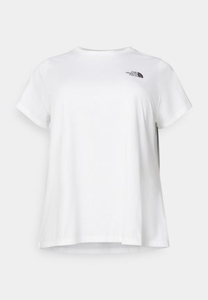 T-shirt blanc à manches courtes avec col rond et petit logo noir The North Face sur la partie haute gauche de la poitrine.