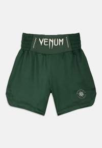 Πράσινα αθλητικά σόρτς με φαρδύ ελαστικό κορδόνι μέσης με λογότυπο "VENUM", απαλό ύφασμα, λεπτή κοπή και κυκλικό λογότυπο στο κάτω μέρος του ποδιού.