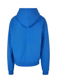 Felpa blu con cappuccio e vestibilità comoda, con maniche lunghe, polsini a coste e design semplice. Realizzata in tessuto morbido e leggermente strutturato.