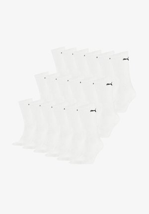 Weiße Baumwollsocken im 12er-Pack. Mit geribbeler Textur, verstärkter Ferse und Spitze, sowie einem kleinen schwarzen Logo auf jeder Socke.