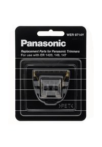 Zwarte verpakking met een transparante snoeimes. Het mes heeft metalen randen en kunststof onderdelen. De tekst geeft de compatibiliteit aan met Panasonic-modellen.