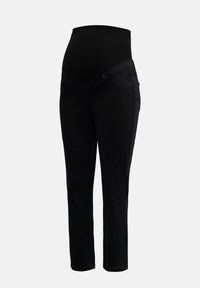 Black maternity jeans with stretchy high waistband and slim-fit legs, designed for comfort and support during pregnancy.