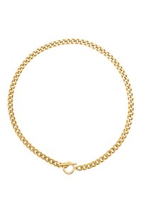 Goldkette mit verflochtenen Gliedern, strukturiertem Finish und einem Toggleschloss. Einheitliche Breite über die gesamte Länge, runde Form.