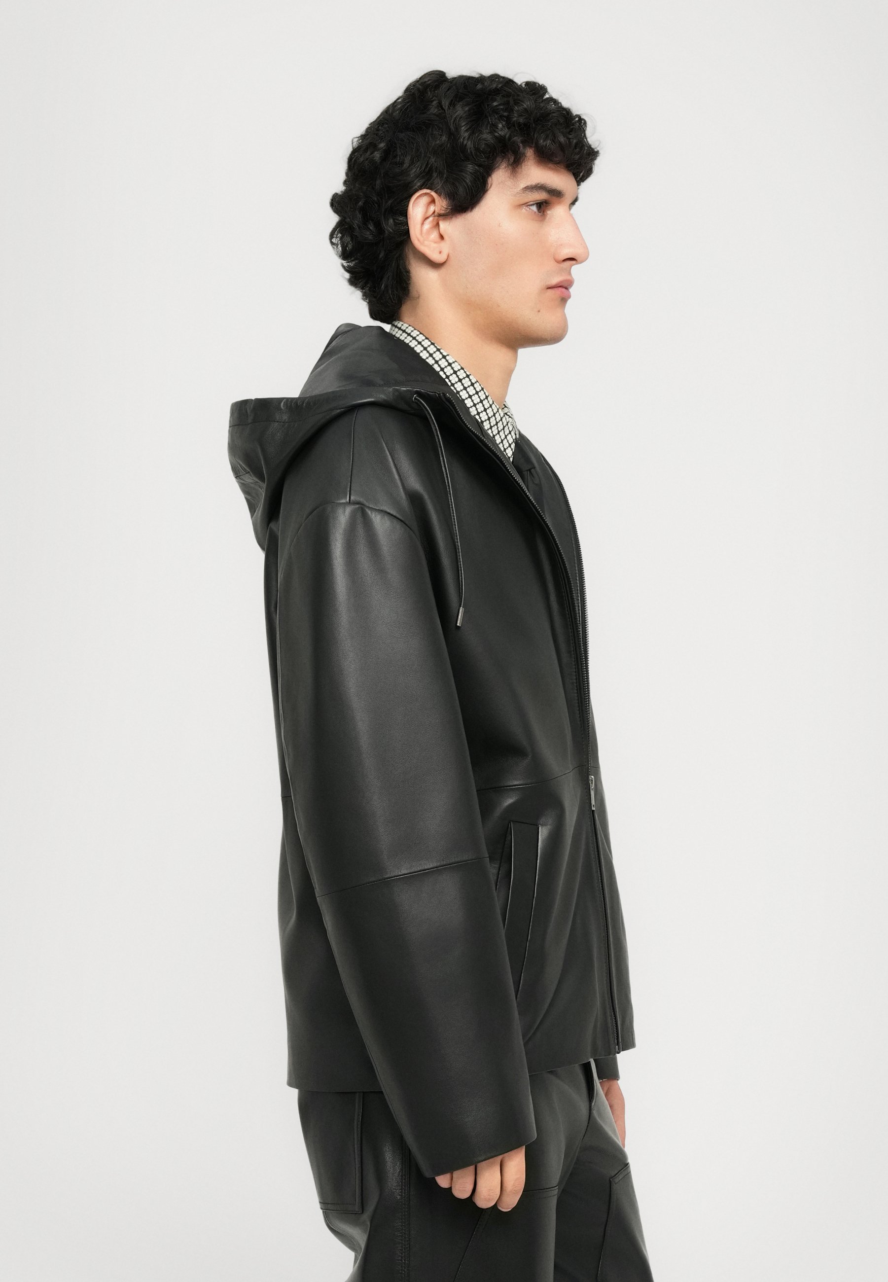 STUDIO ID HOODED JACKET - Leather jacket - black - Zalando