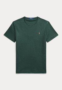 Dark green short-sleeve crew neck t-shirt with small embroidered Polo Ralph Lauren logo on left chest.