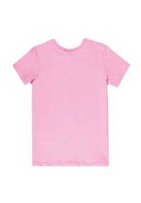 T-shirt corta a maniche corte in cotone rosa con scollatura rotonda, caratterizzata da una texture morbida e un design semplice e privo di ornamenti.