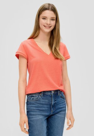 MIT V-AUSSCHNITT - T-Shirt basic - koralle